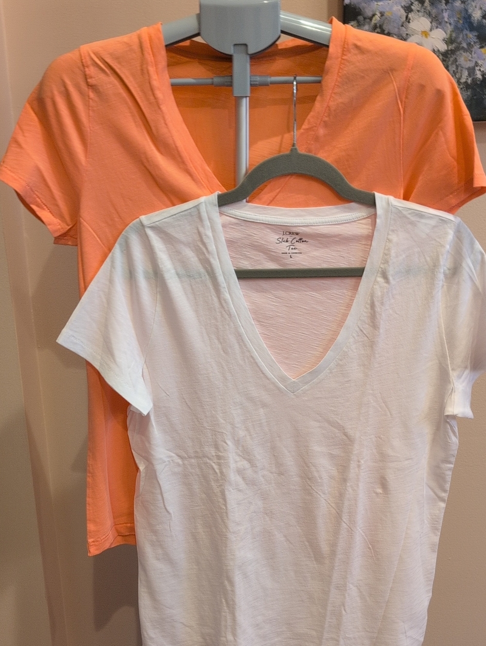 J. Crew White And Orange 2 For  V-Neck Slub Cotton Tees